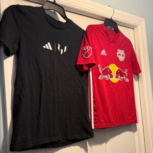 Adidas Kids Black Tee and Red Soccer Jersey